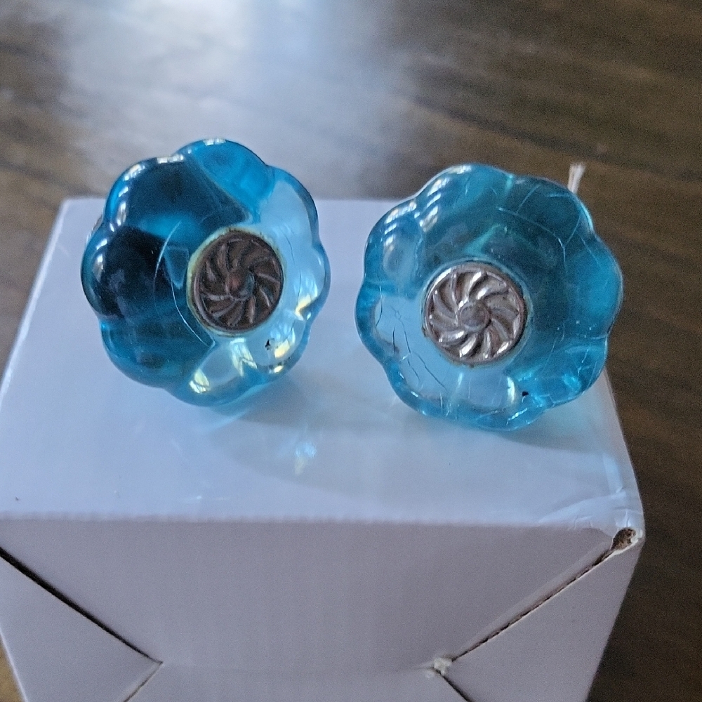 Blue Glass Flower Knobs